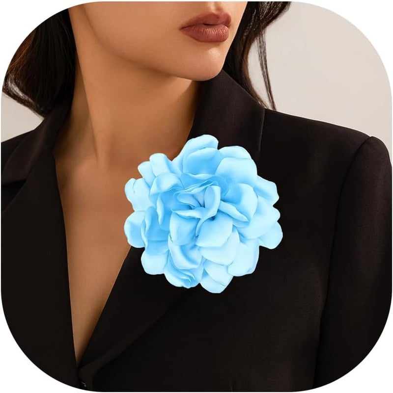 Decixde Satin Fabric Rose Flower Brooches - Handmade Floral Accessory for Wedding Party Dance Banquet Ceremony - Size: 4.72in - Image 1
